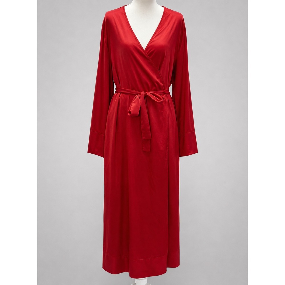 Vintage Y2K Cabernet Sleepwear Red Satin Lounge Robe Long Sleeve Women's Large